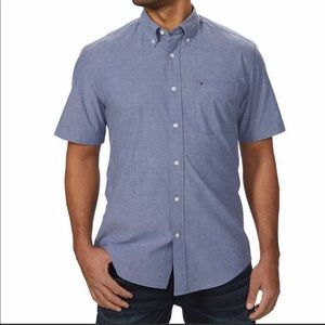 Tommy Hilfiger Men’s Short Sleeve Woven Shirt, Blue (L, XL)